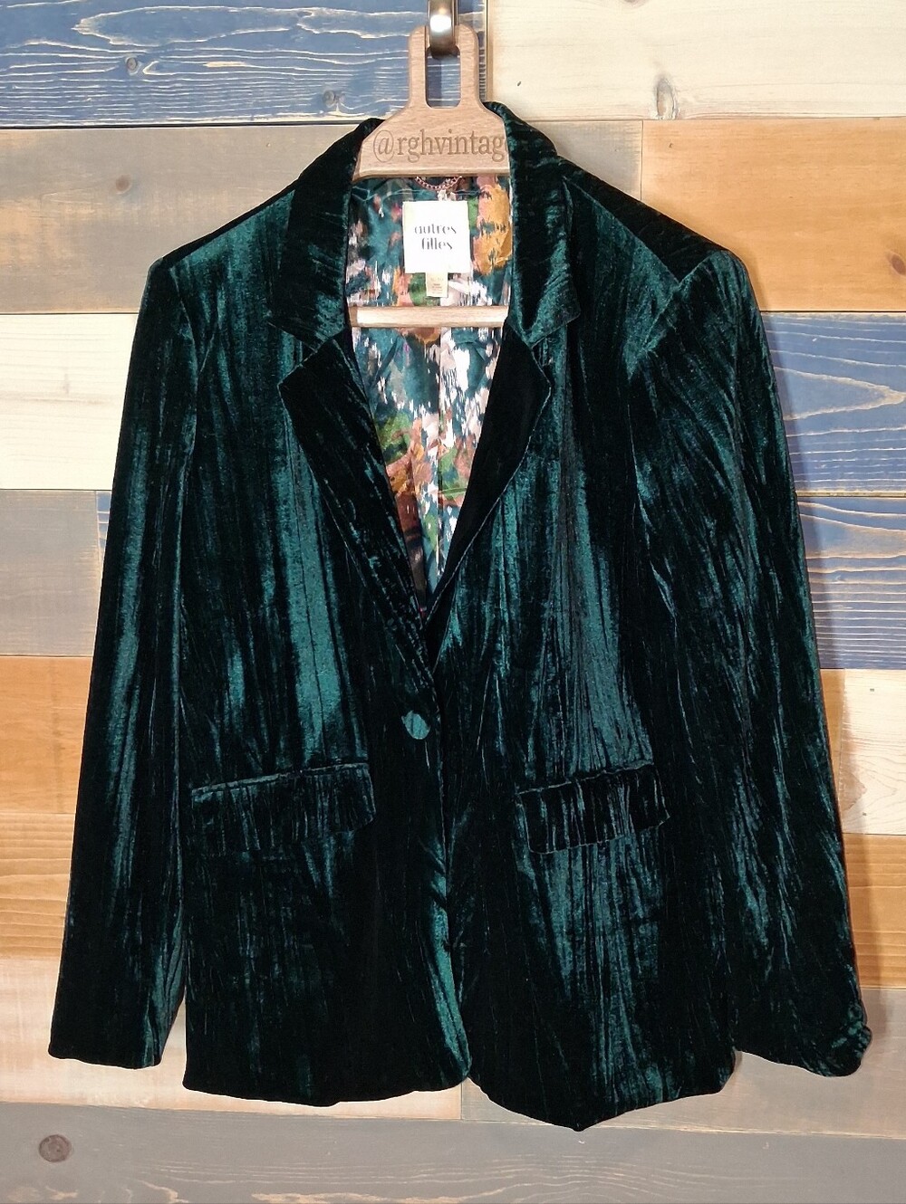Autres Filles Anthropologie Crushed Velvet Blazer Emerald Green XL